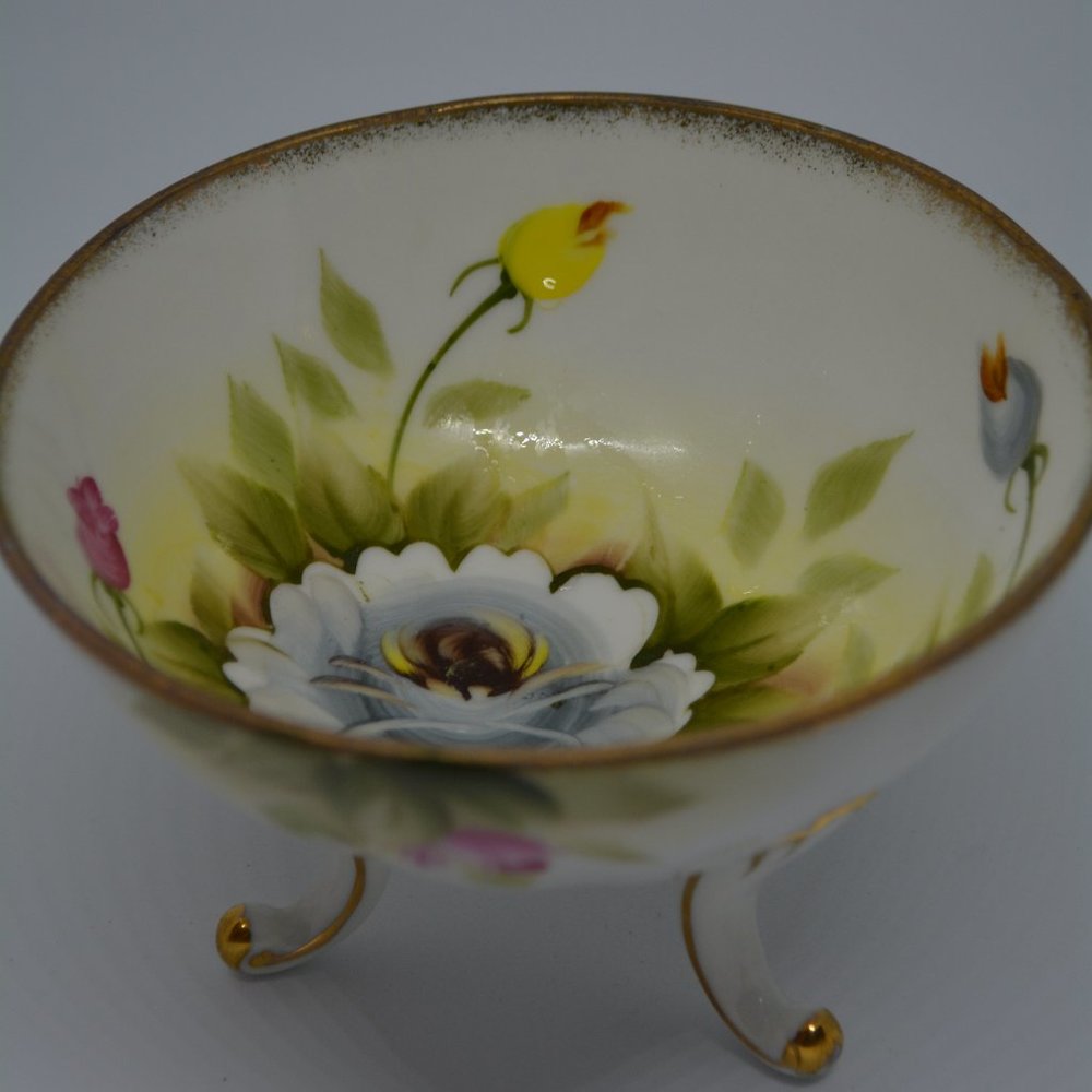 ARDALT LENWILE HAND PAINTED FOOTED CANDY BOWL STAMPED 6200N TRINKET DISH FLORAL